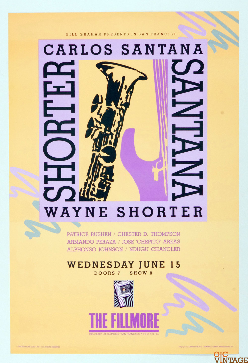 Carlos Santana Wayne Shorter Poster 1988 Jun 15 New Fillmore San Francisco
