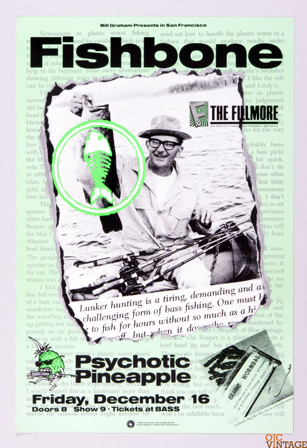 Fishbone Poster w/ Psychotic Pineapple 1988 Dec 16 New Fillmore san Francisco