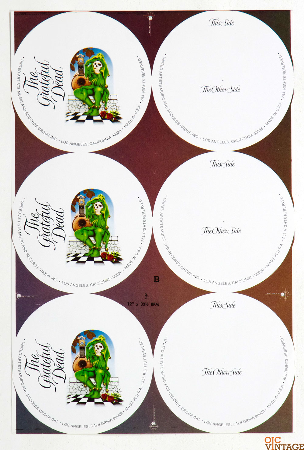 Grateful Dead Wake of The Flood Vinyl Record Concept Label Print 1971 Rick Griffin