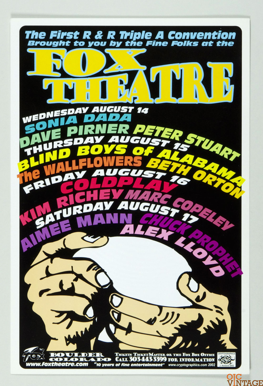 Coldplay Sonia Dada Aimee Mann Poster 2002 Aug Fox Theatre Boulder