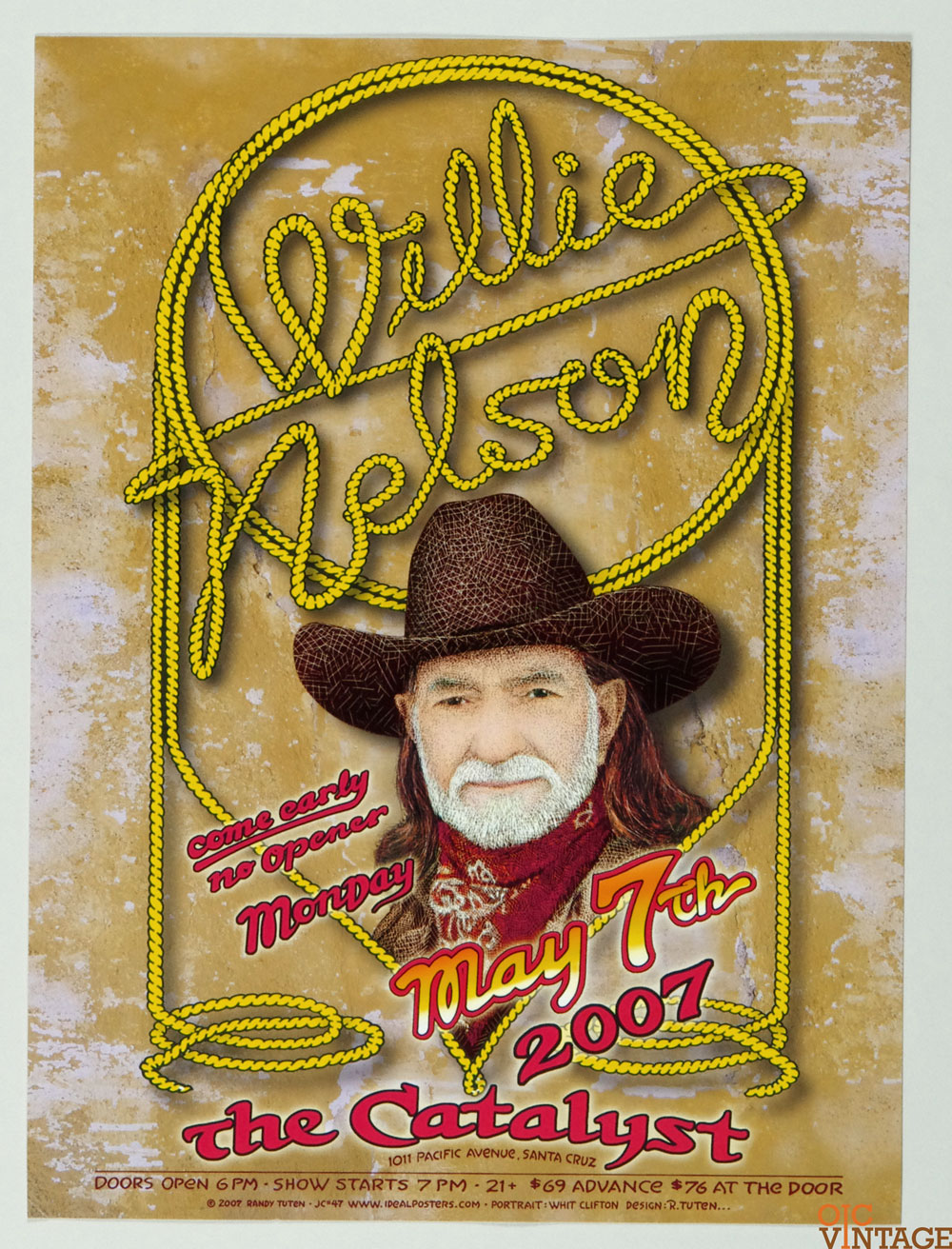 Willie Nelson Poster 2007 May 7 The Catalyst Santa Cruz Randy Tuten