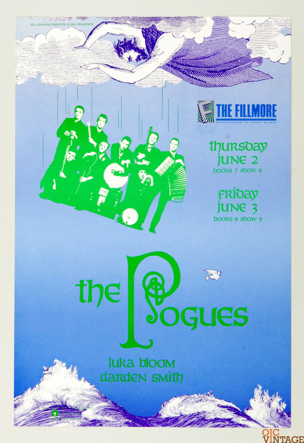 Pogues Poster w/ Luka Bloom Daren Smith 1988 June 2 New Fillmore San Francisco