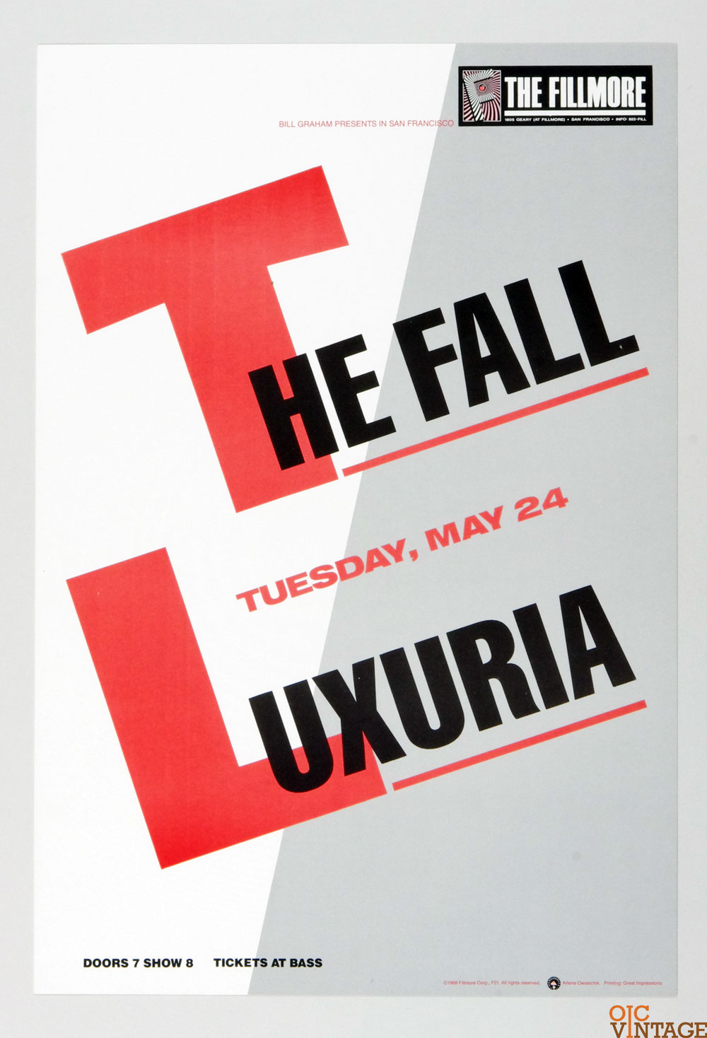 Luxuria Poster w/ the Fall 1988 Bill Graham New Fillmore San Francisco