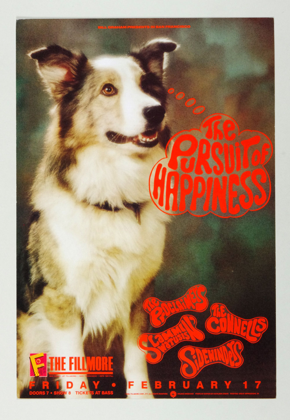 Pursuit of Happiness Poster w/ Proclaimers 1989 February 17 New Fillmore San Francisco