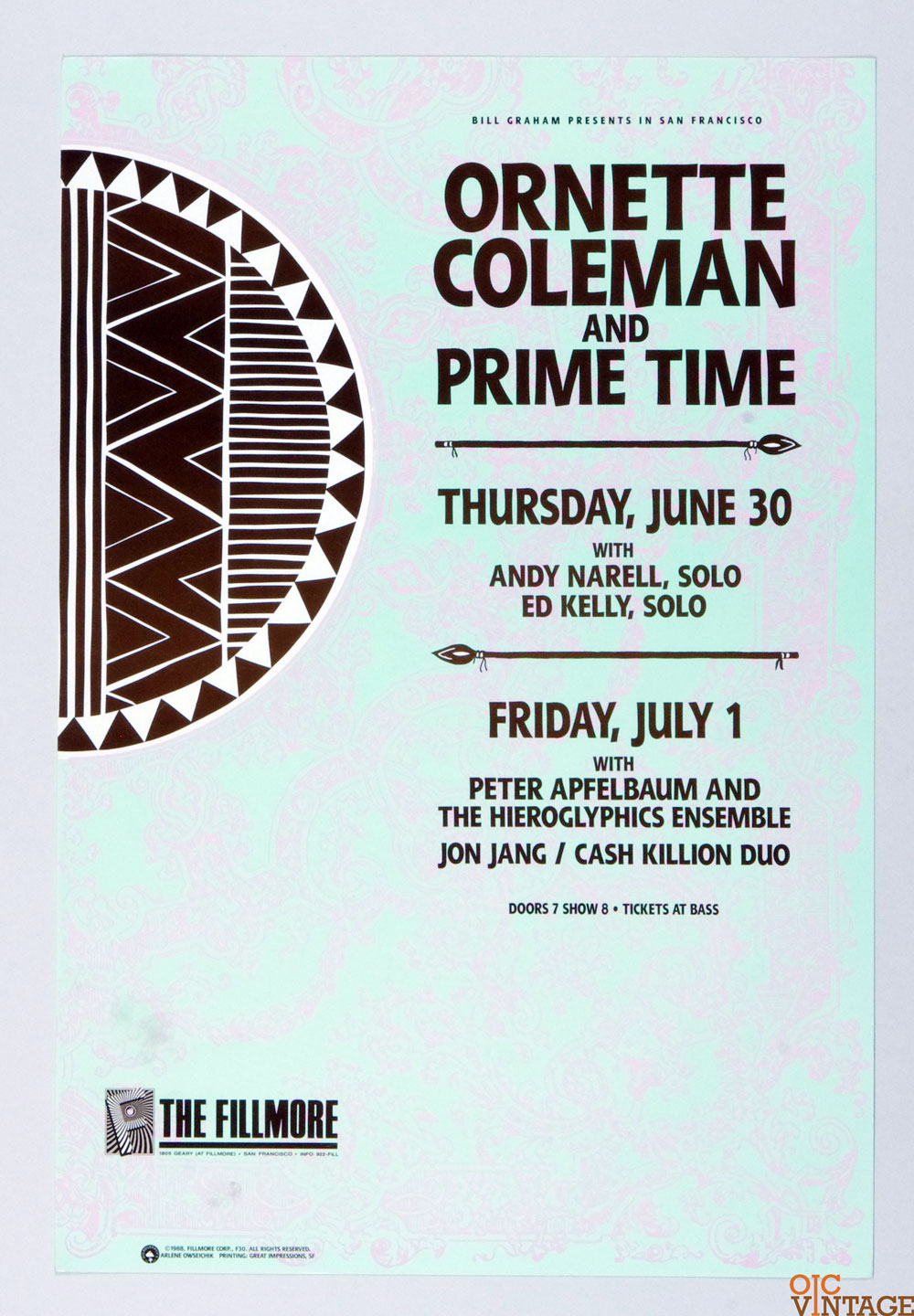 Ornette Coleman and Prime Time Poster 1988 Jun 30 New Fillmore San Francisco