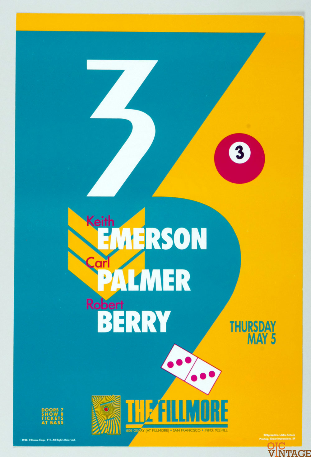Emerson Berry & Palmer Poster 1988 May 5 New Fillmore San Francisco
