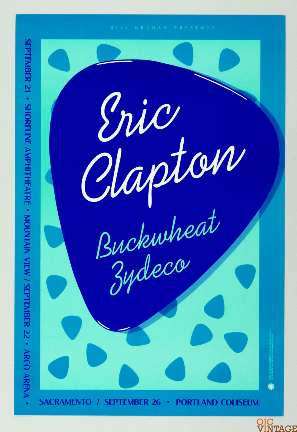 Eric Clapton w/ Buckwheat Zydeco Poster 1988 Sep 21  Shoreline Amphithatre