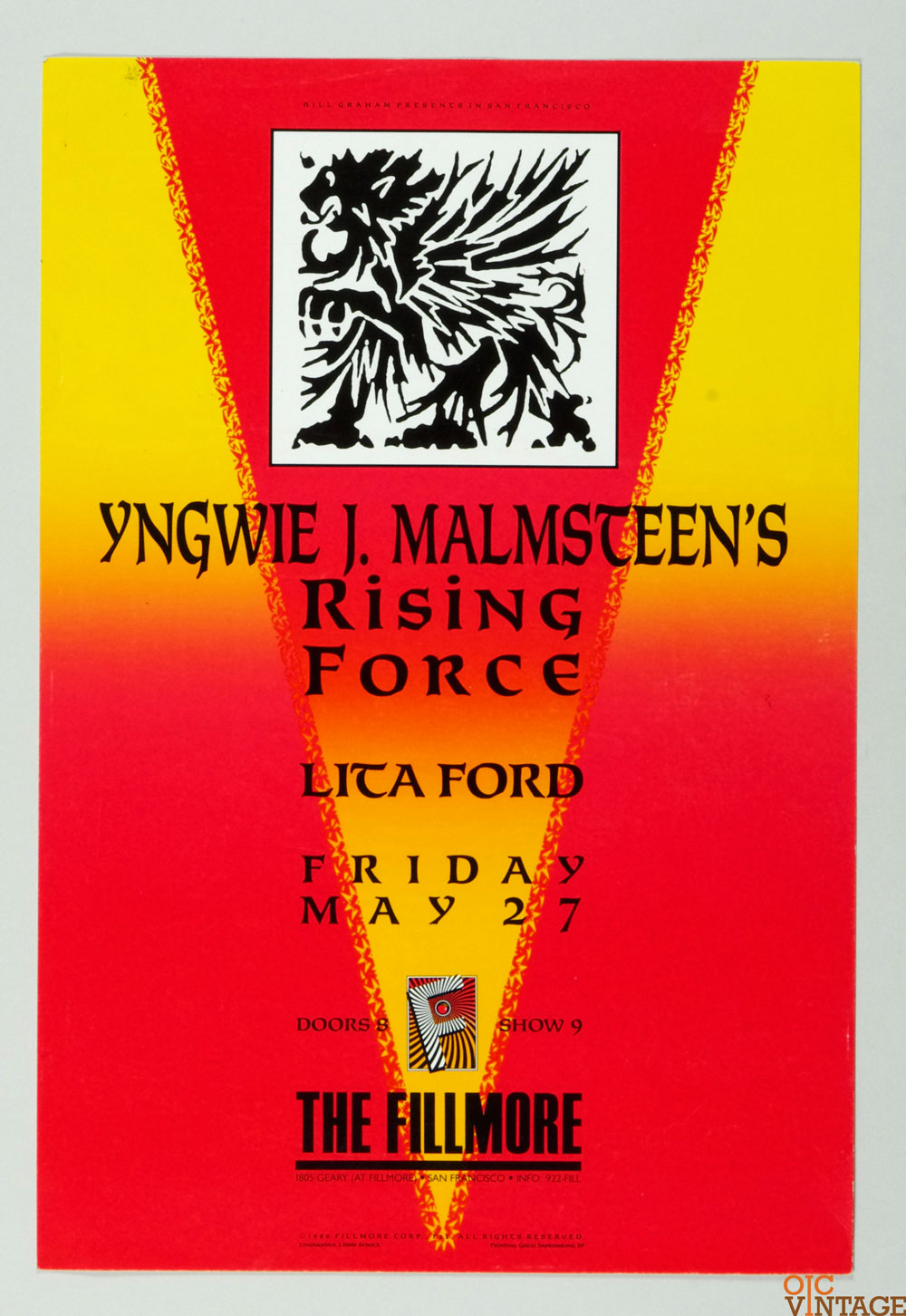 Yngwie J. Malmsteen's Rising Force Poster 1988 May 27 New Fillmore San Francisco