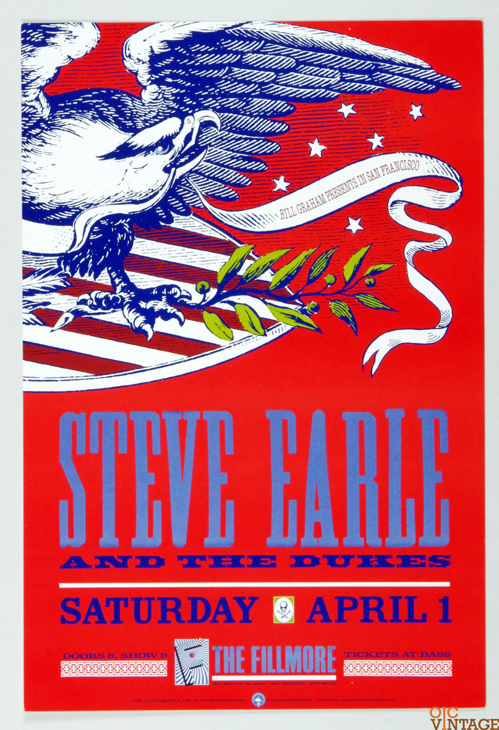 Steve Earle and the Dukes Poster 1989 Apr 1 New Fillmore San Francisco