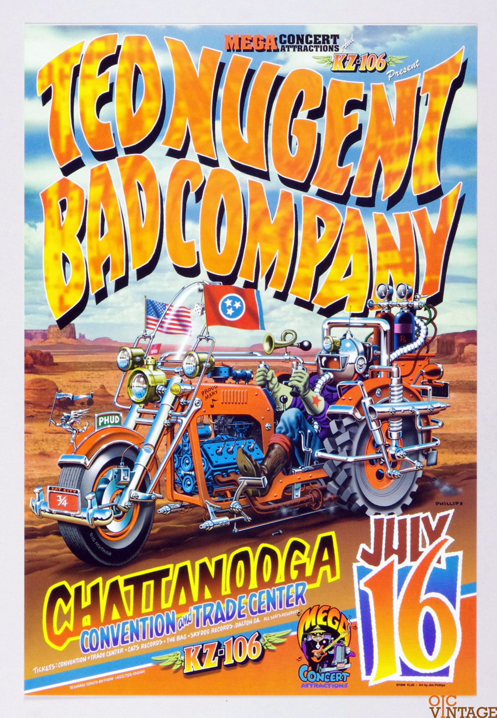 Ted Nugent Poster w/ Bad Company 1996 Jul 16 Chattanooga TN Jim Phillips