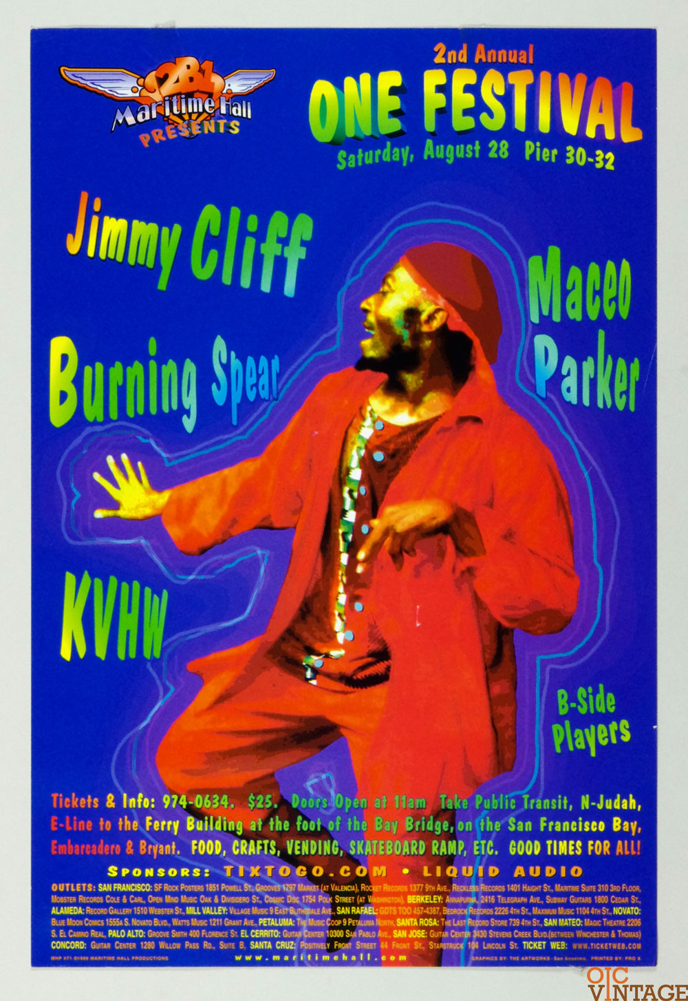 Maritime Hall 1999 Aug 28 Poster Jimmy Cliff Burning Spear KVHW