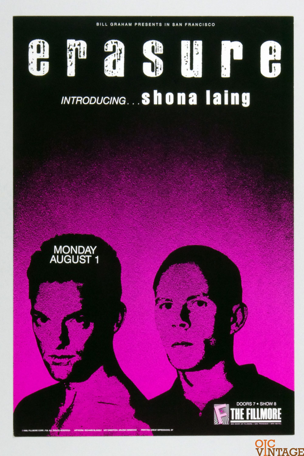 Erasure Poster w/ Shona Laing 1988 Aug 1 New Fillmore San Francisco