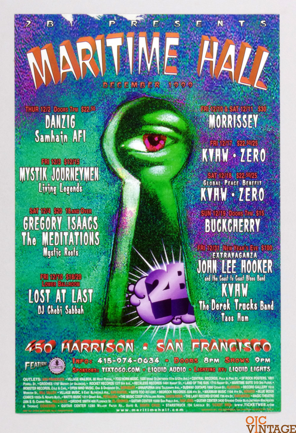 Maritime Hall 1999 Dec Poster Danzig John Lee Hooker KVHW