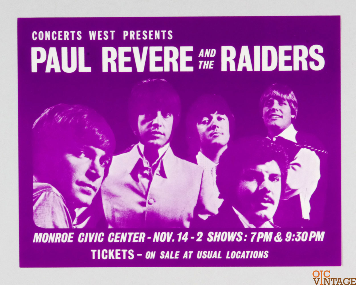 Paul Revere and the Raiders Poster 1966 Nov 14 Monroe Civic Center