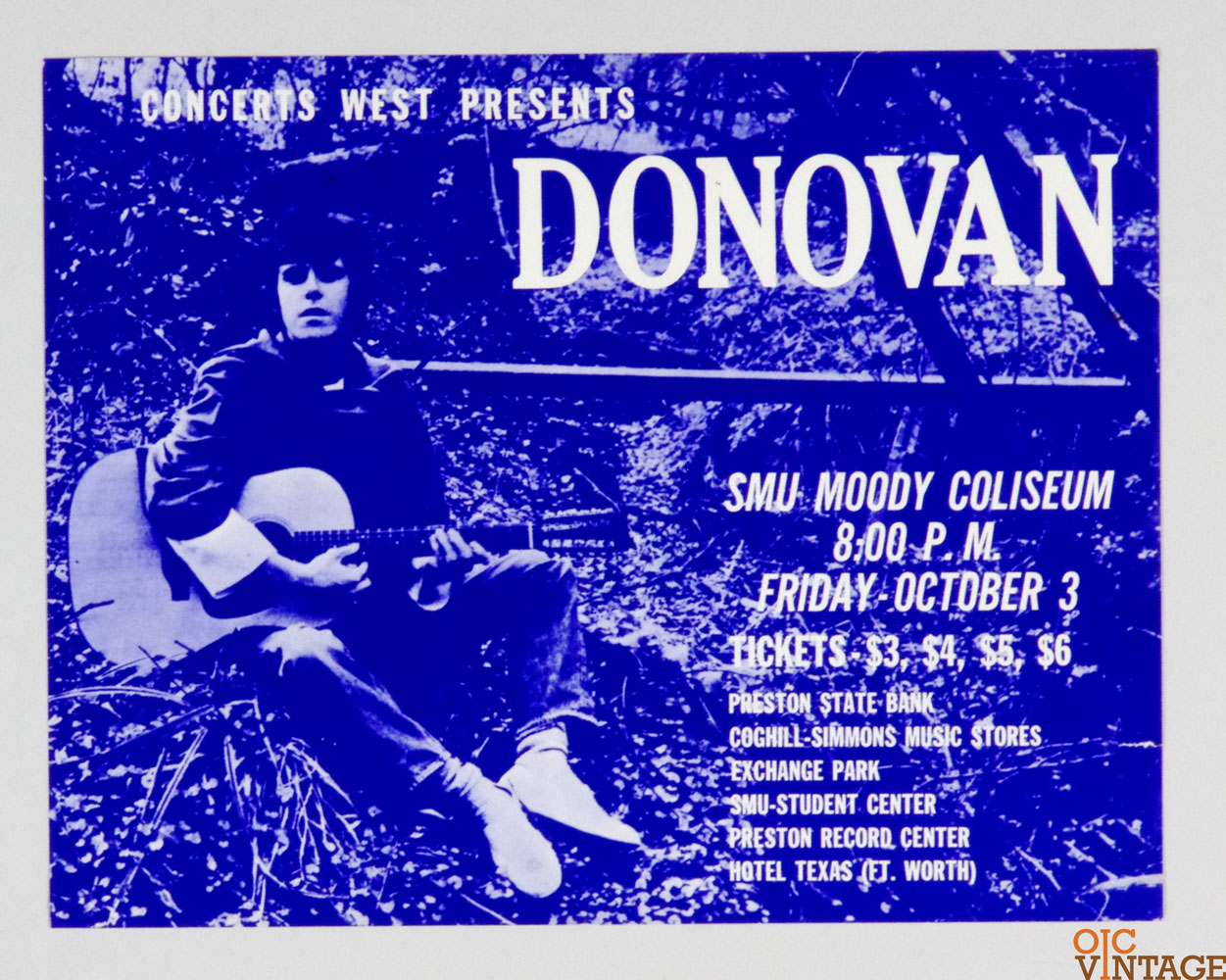 Donovan Poster Mini 1968 Oct 3 SMU Moody Coliseum Dallas TX