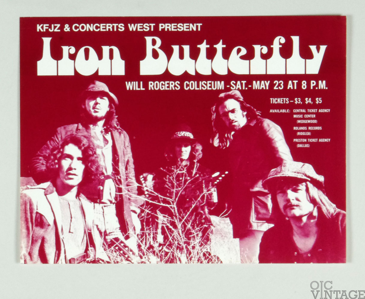 Iron Butterfly Poster 1970 May 23 Will Rogers Stadium 9 x 12