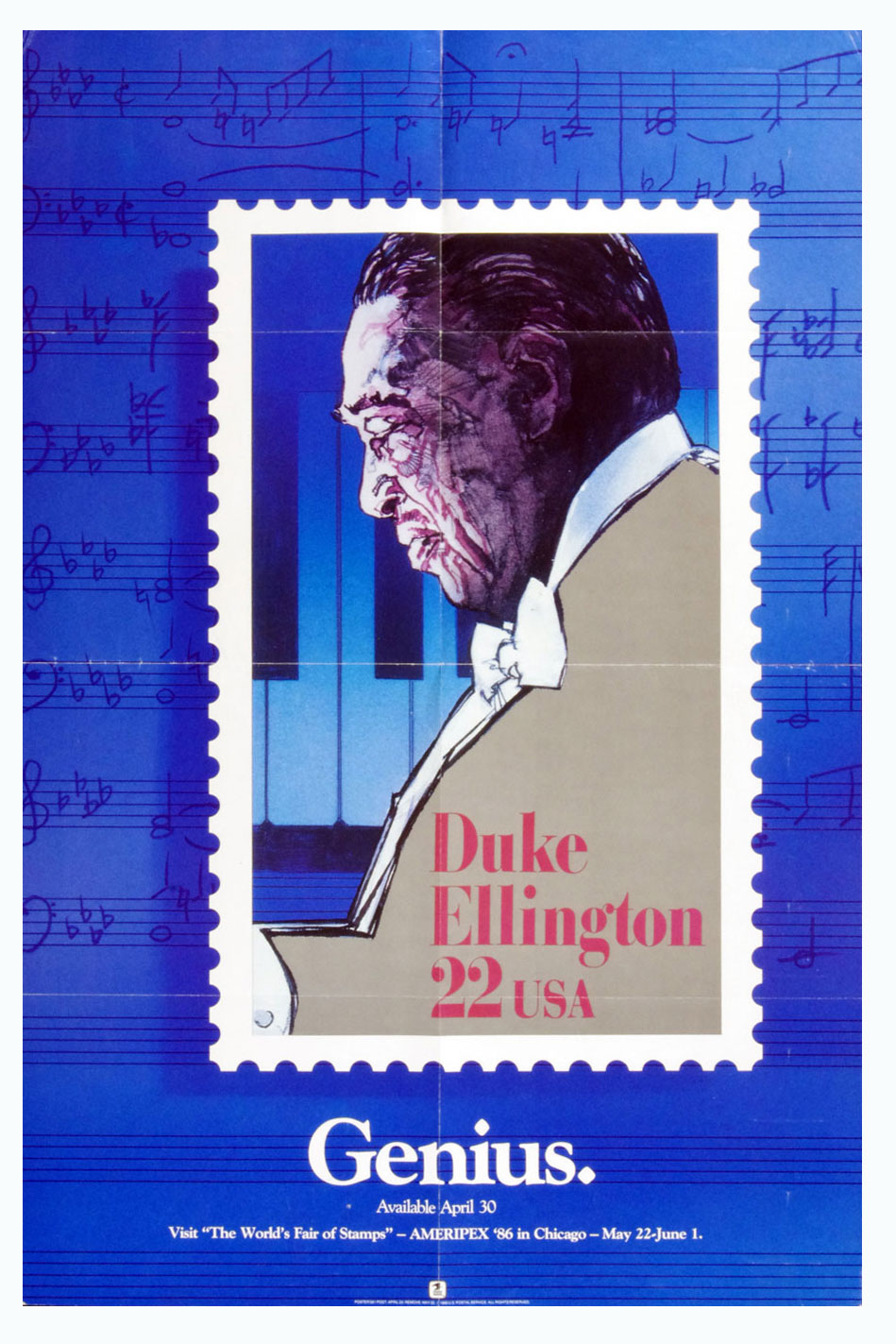 Duke Ellington Poster 1986 The Wrold's Fair of Stamps Chicago 22.5 x 34.75
