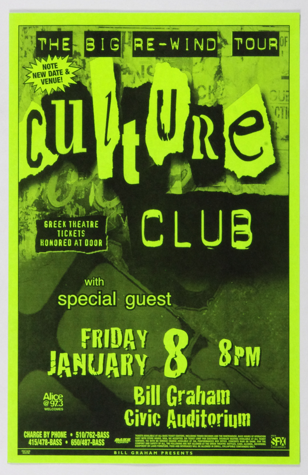 Culture Club Poster 1999 Jan 8 Bill Graham Civic Auditorium San Francisco 