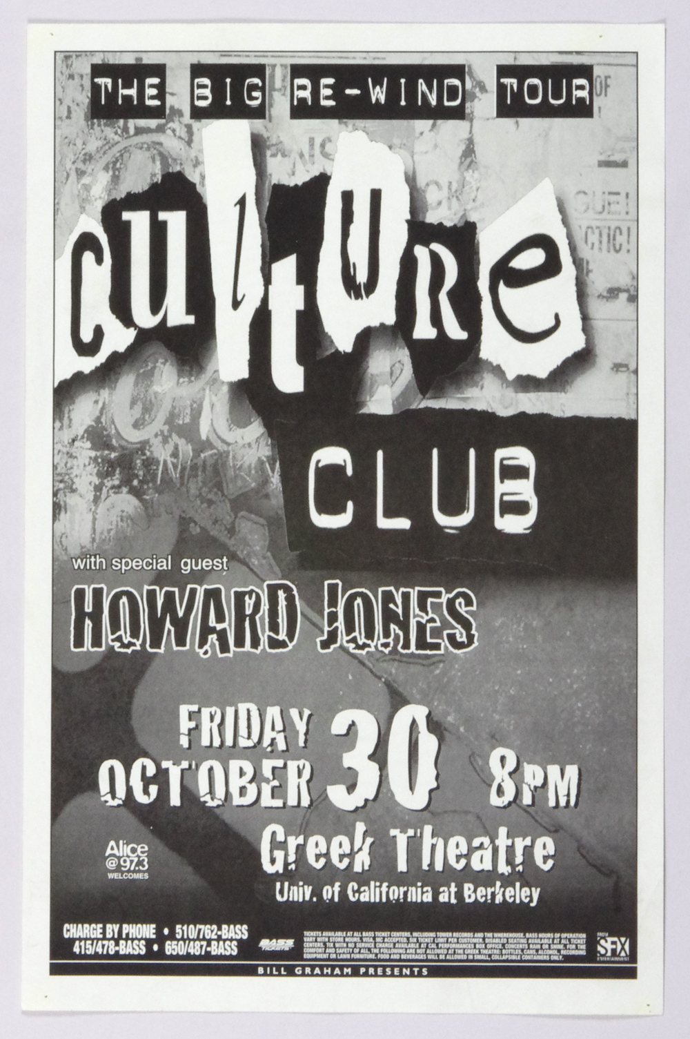 Culture Club Poster The Big Re-Wind Tour 1998 Oct 30 Berkeley