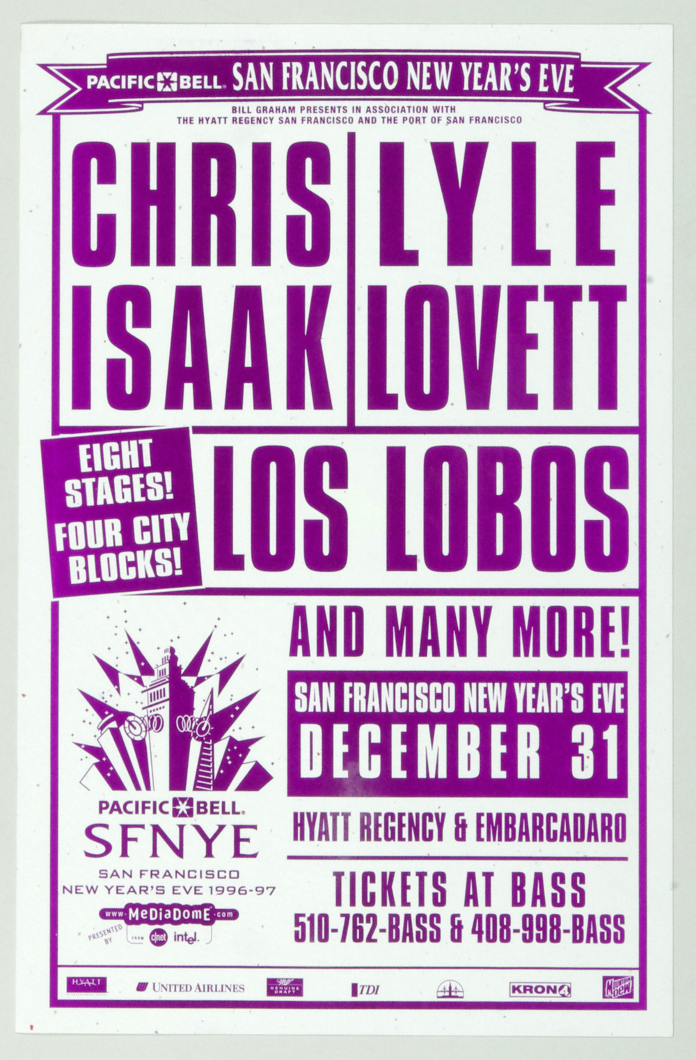 Chris Isaak Lyle Lovett Los Lobos Poster 1996 Dec 31 Embarcadero San Francisco