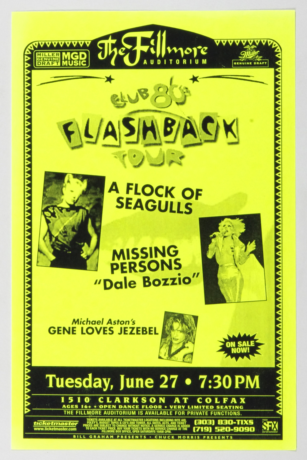 A Flock Of Seagulls Poster 2001 Jun 27 Club 80's Flashback Tour Fillmore Denver