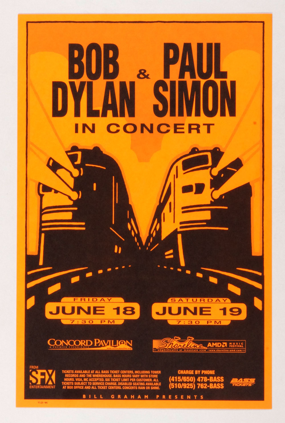 Bob Dylan Paul Simon Poster 1999 Jun 18 Concord Pavilion Shoreline Amphitheatre