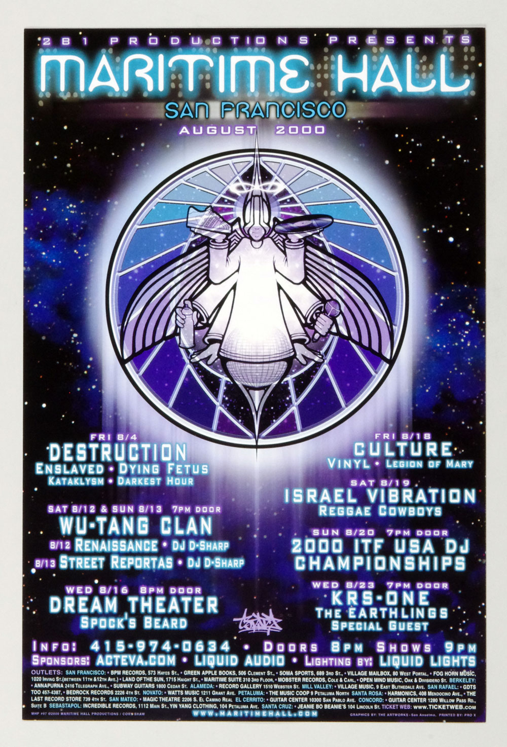 Maritime Hall 2000 Aug Poster Wu-Tang Clan Destruction KRS-One Israel Vibration