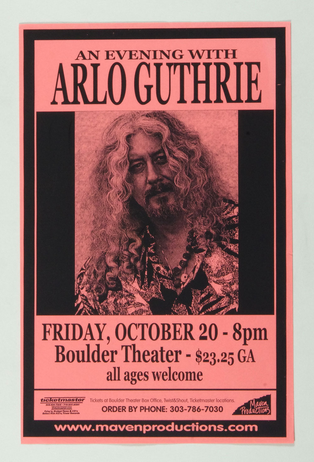 Arlo Guthrie Poster 2000 Oct 20 Boulder Theater