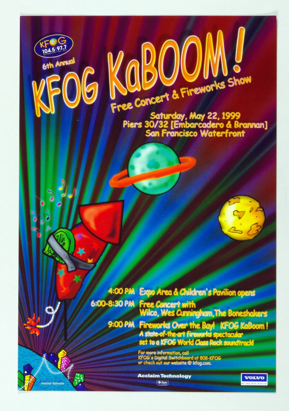 Wilco Poster 1999 Aug San Francisco KFOG Radio Poster 6th Annual Concert KABOOM! 