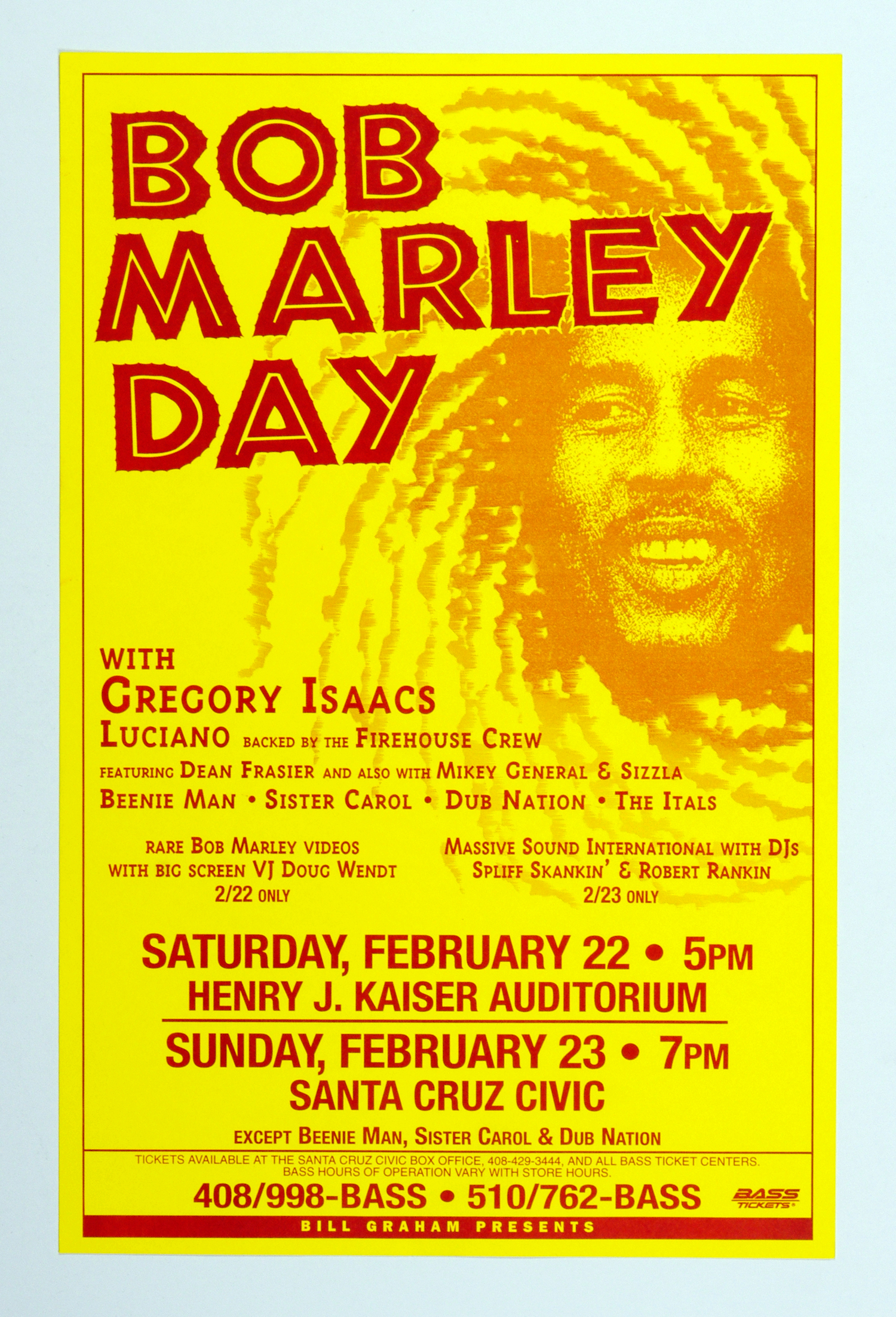 Bob Marley Celebration Day Poster Gregory Isaacs & more 1996 Feb 22 Oakland