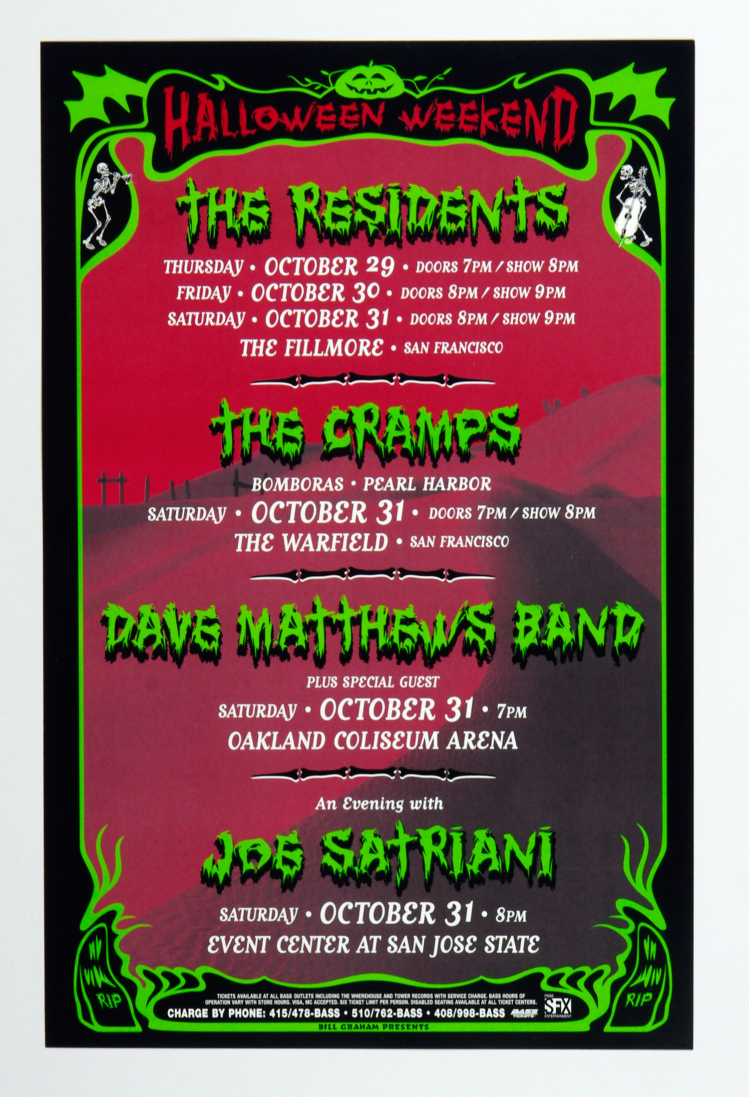 Dave Matthews Band The Resident The Cramps Joe Satriani Poster 1988 Halloween