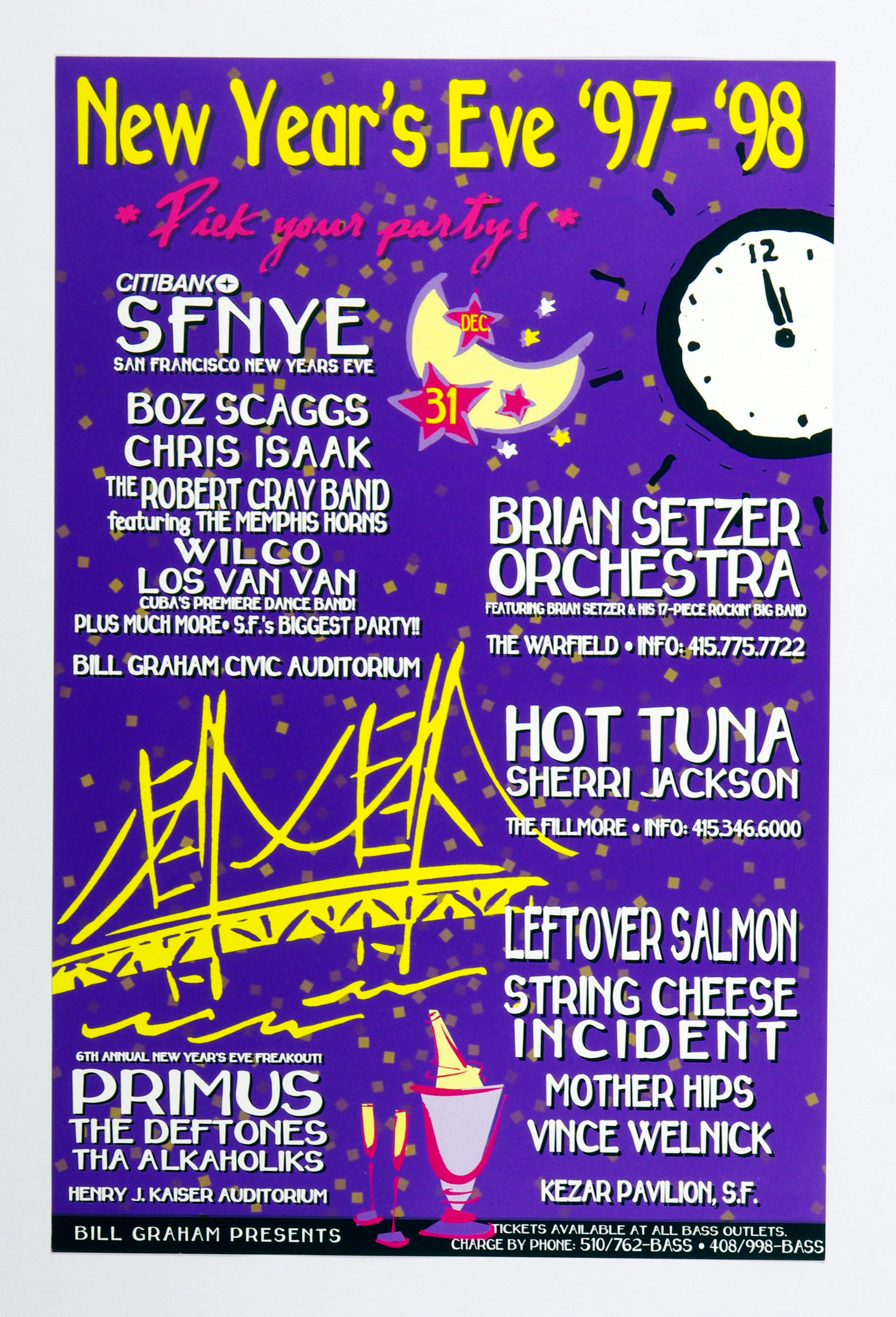 Boz Scaggs Primus Hot Tuna & more 1997 New Year's Eve Poster 