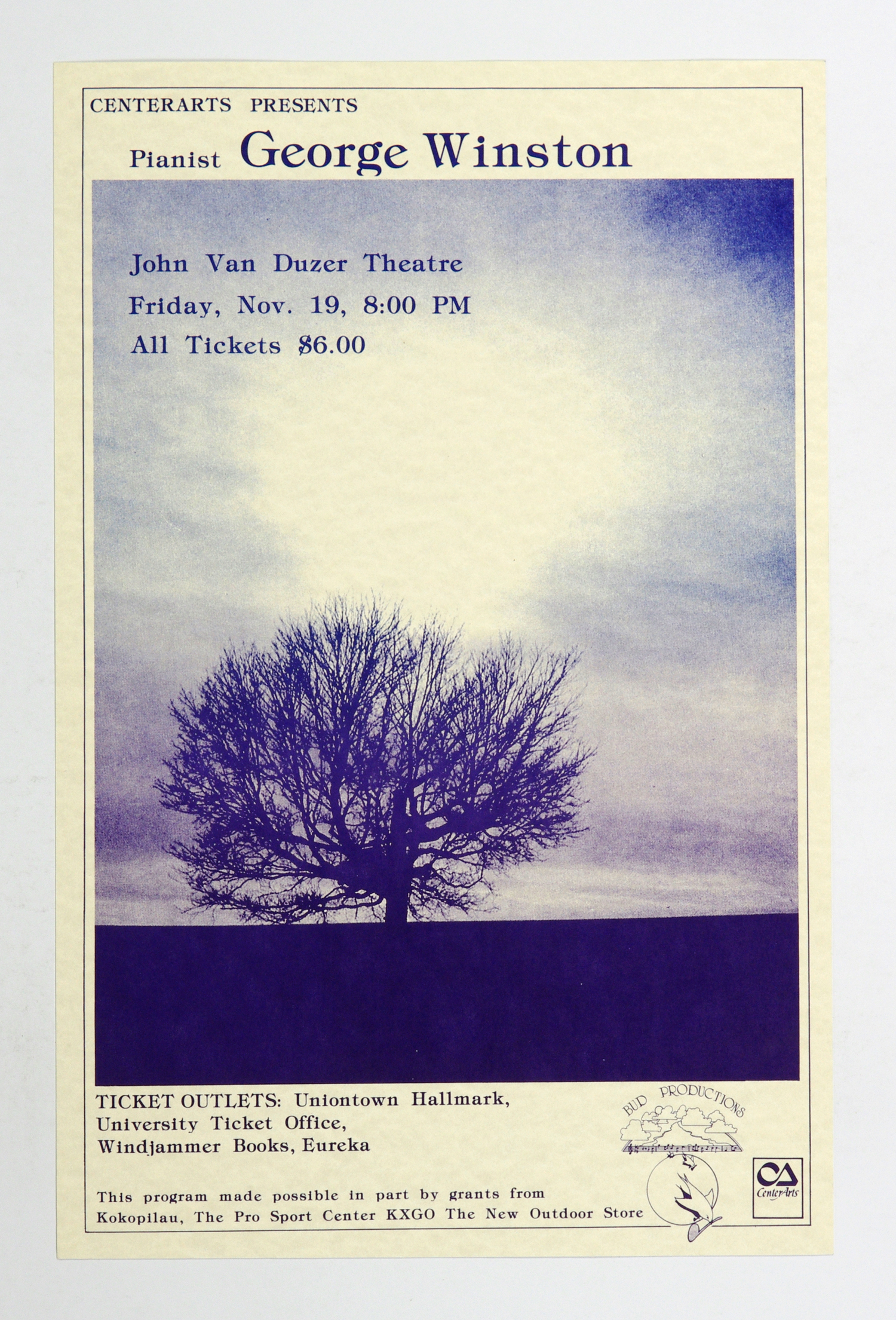 George Winston Poster 1982 Nov 19 John Van Duzer Theatre Humboldt State CA
