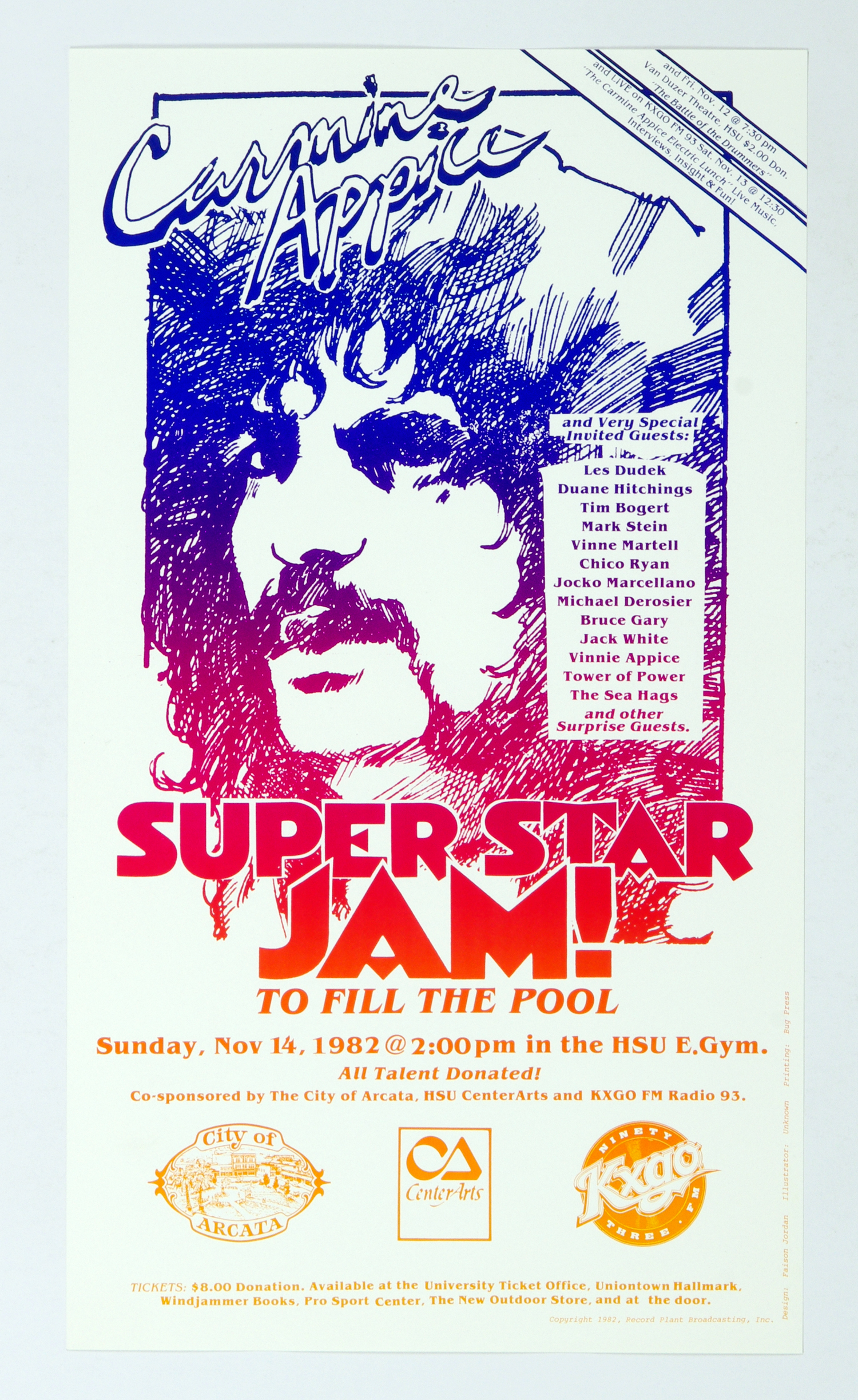 Carmine Appice Poster Superstar Jam 1982 Nov 14 Humboldt State East Gym