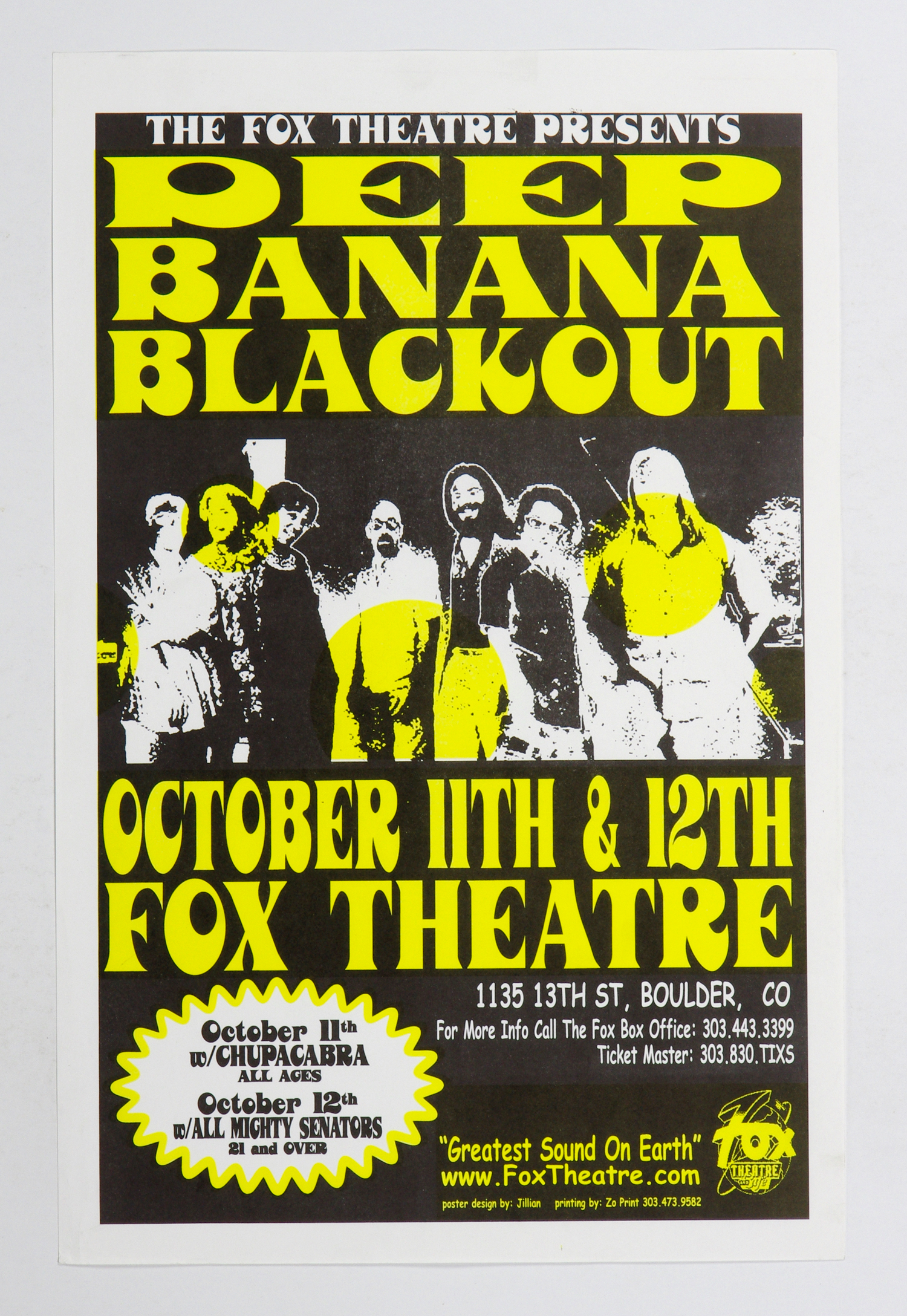Deep Banana Blackout Poster 1995 Oct 11 Roseland Theater Boulder CO  