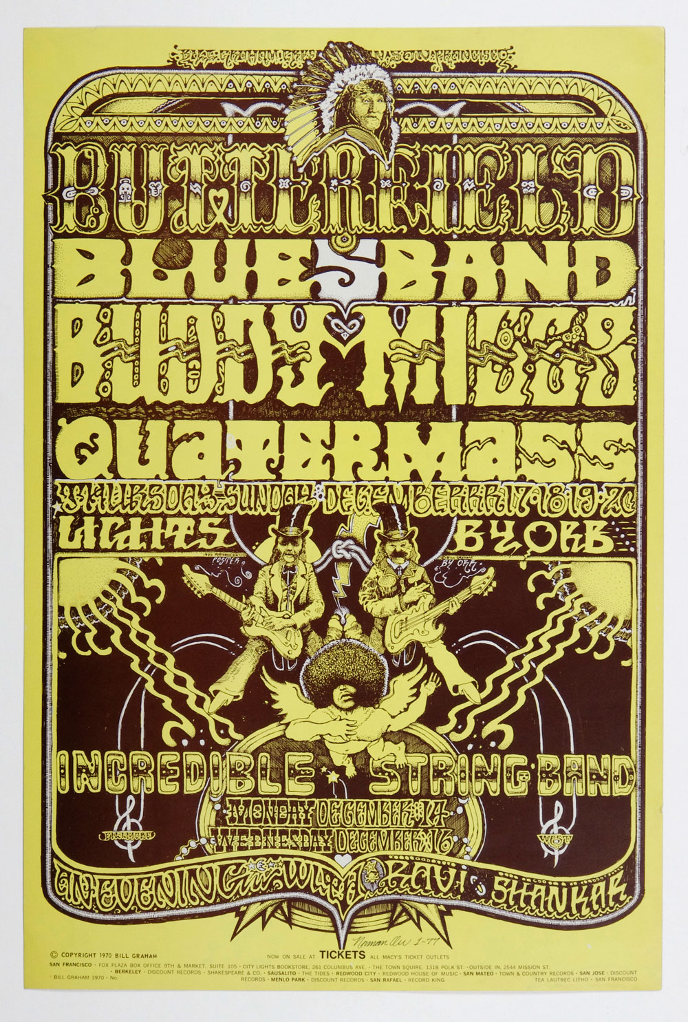 BG 261 Poster Incredible String Band Ravi Shankar 1970 Dec 14 Norman Orr signed