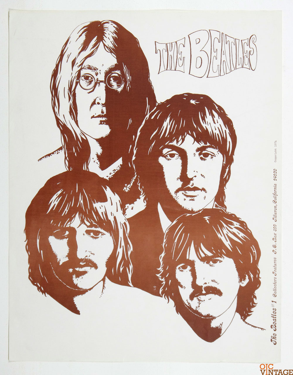 The Beatles Poster 1974 Collectors Features TIburon