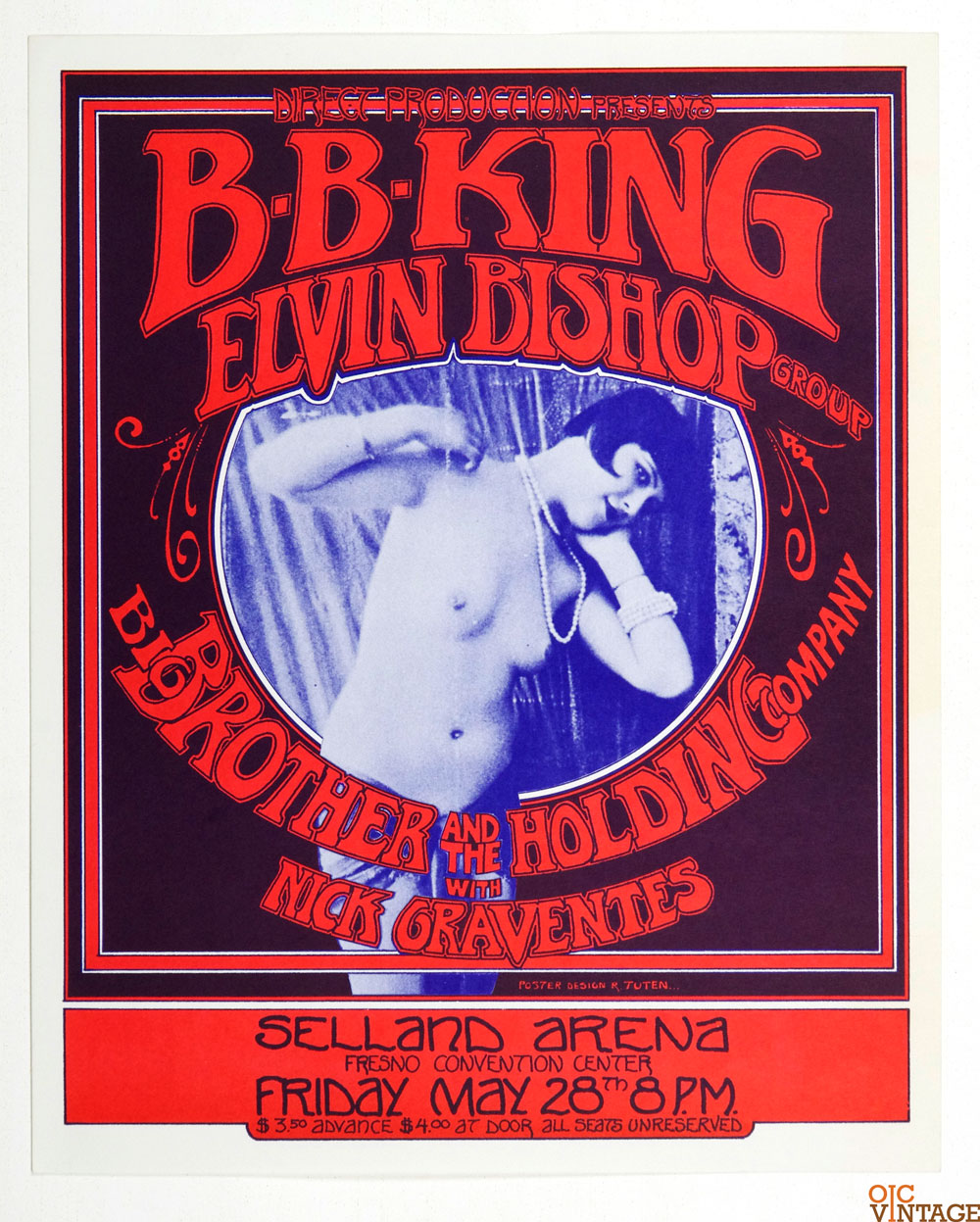 B.B. King Elvin Bishop Poster 1971 May 28 Selland Arena Fresno Randy Tuten