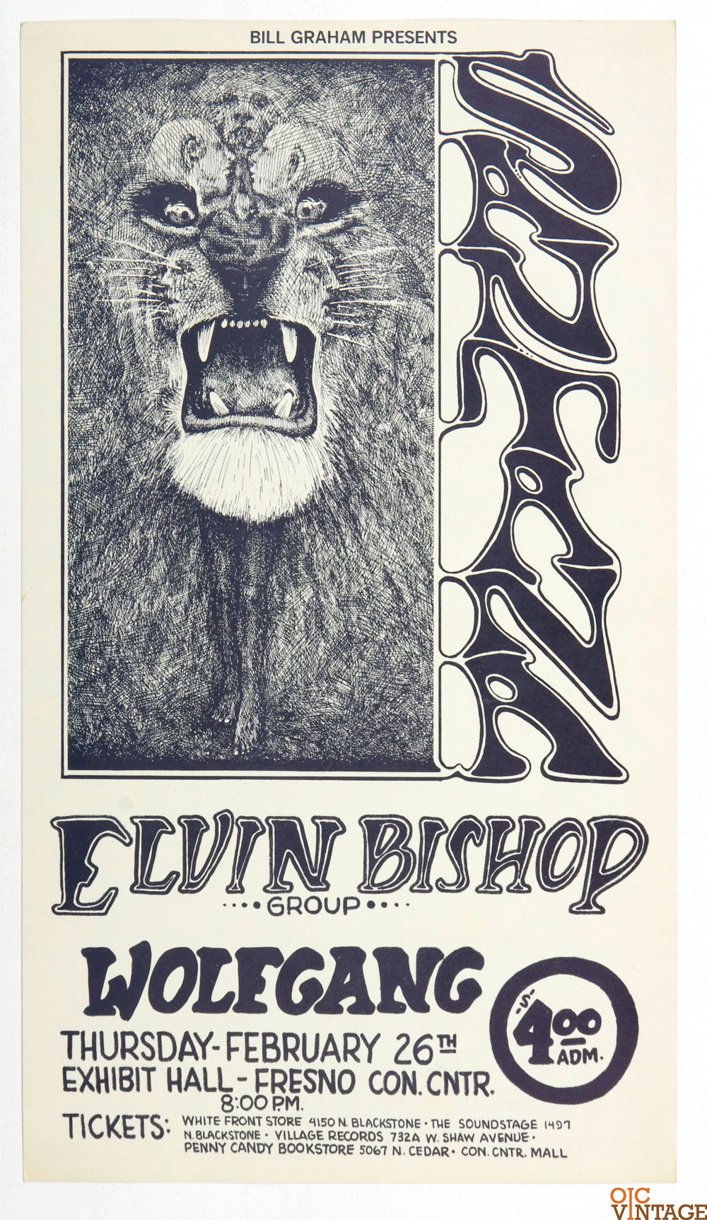 Santana Poster 1970 Feb 26 Fresno Exhibition Hall Bill Graham Presents