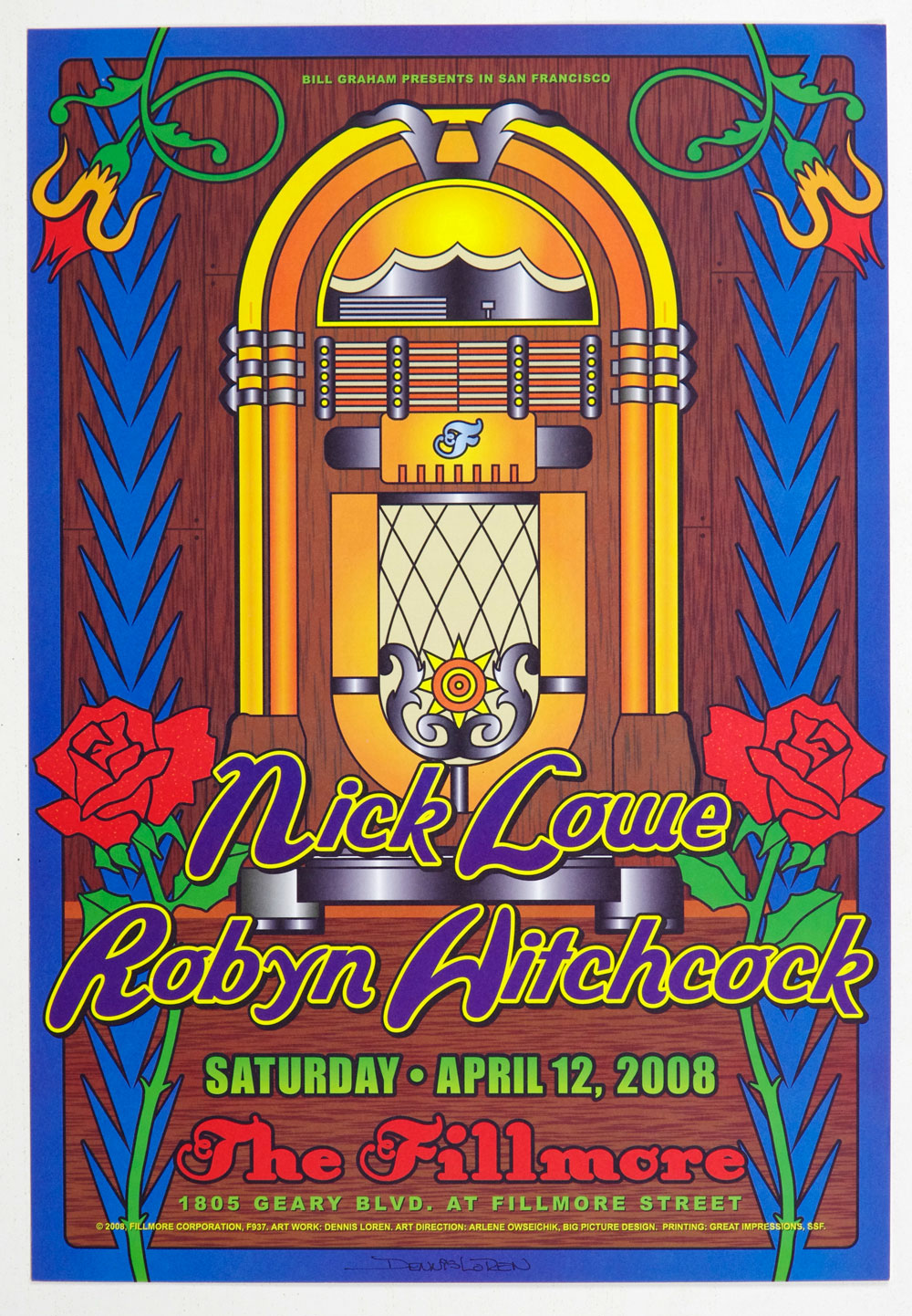 Nick Lowe Poster 2008 Apr 12 New Fillmore Dennis Loren Signed