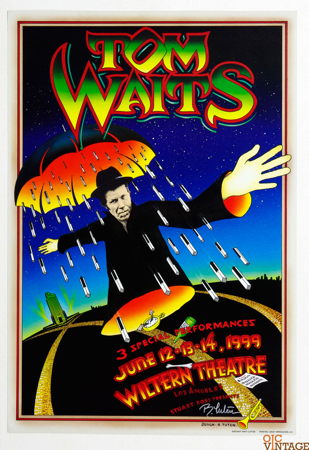 Tom Waits Poster 1999 Jun 13 Wiltern Theatre Los Angeles Randy Tuten Signed