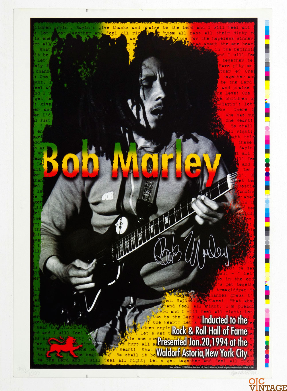 Bob Marley Poster Autographed 1994 Rock and Roll Hall of Fame Induction