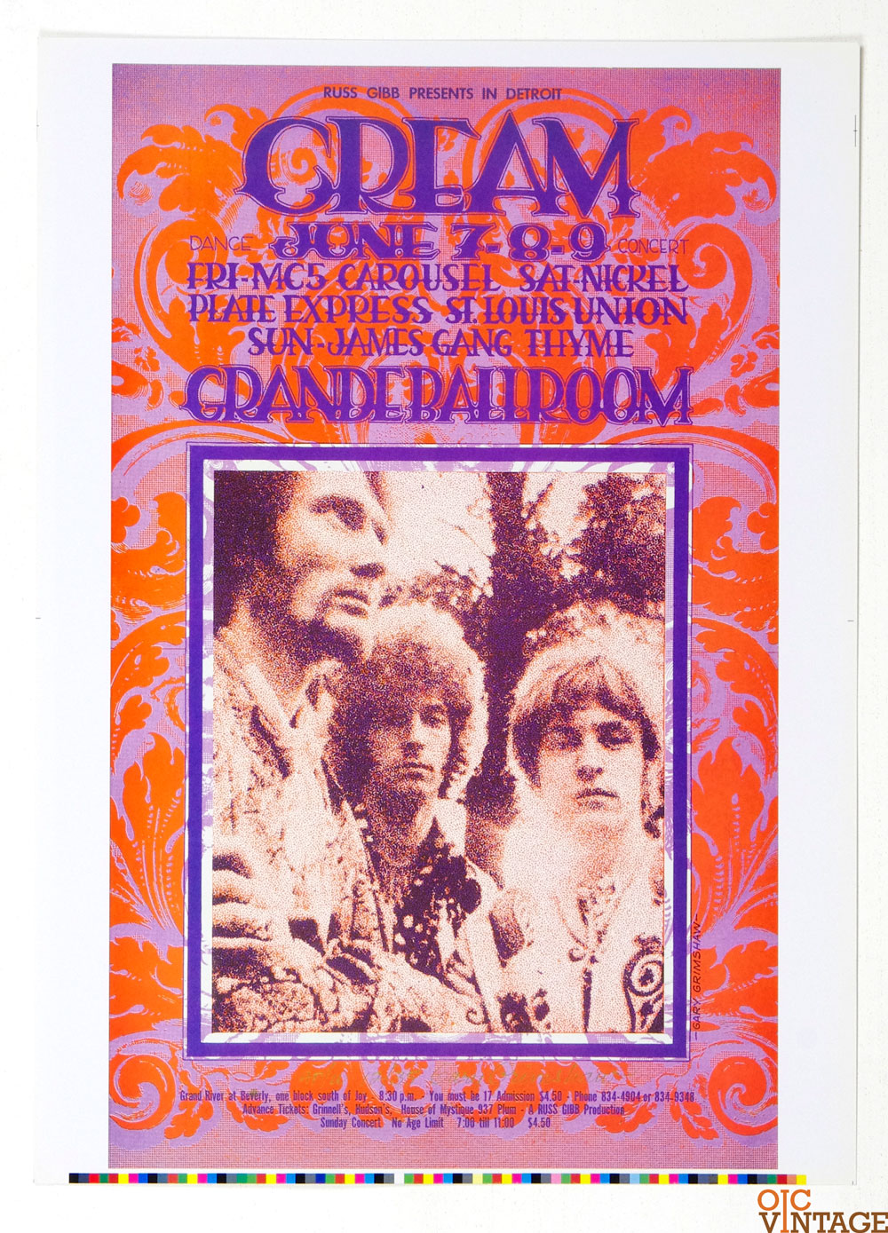 Cream Poster 1968 Grande Ballroom Gary Grimshaw signed 2nd Printing 2005