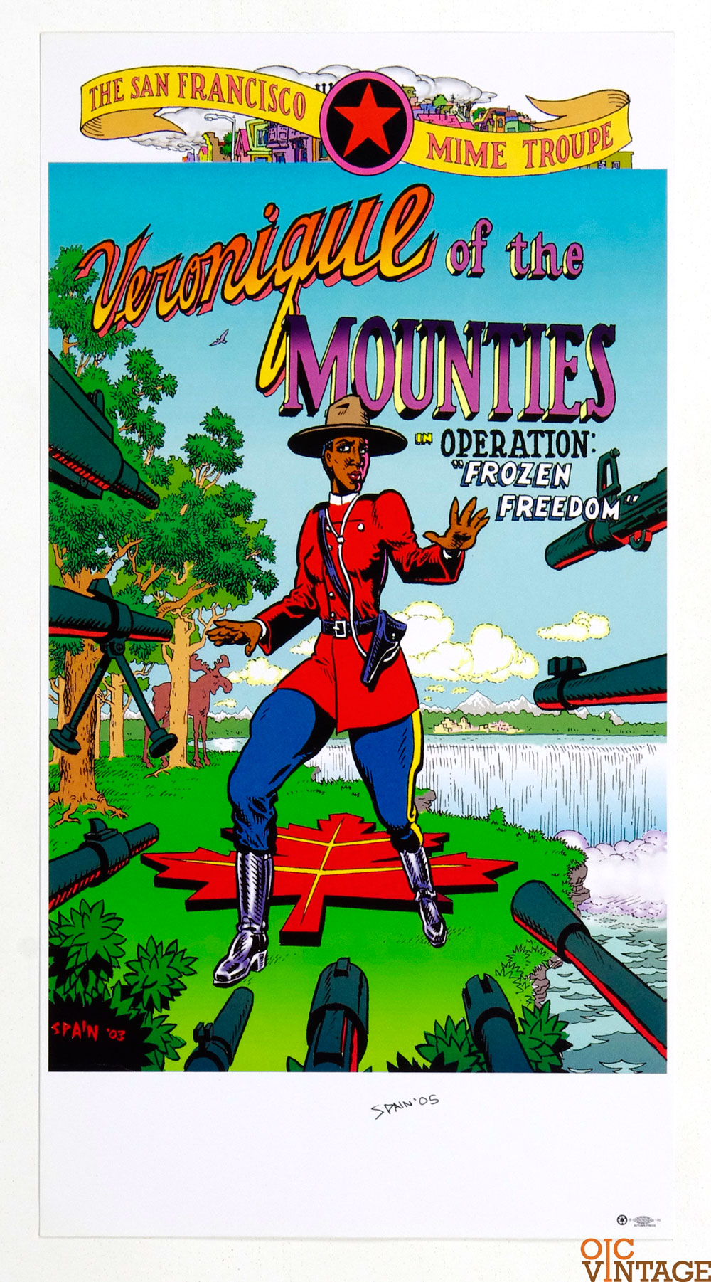 San Francisco Mime Troupe Poster 2003 Veronique of the Mounties Spain Rodriguez signed