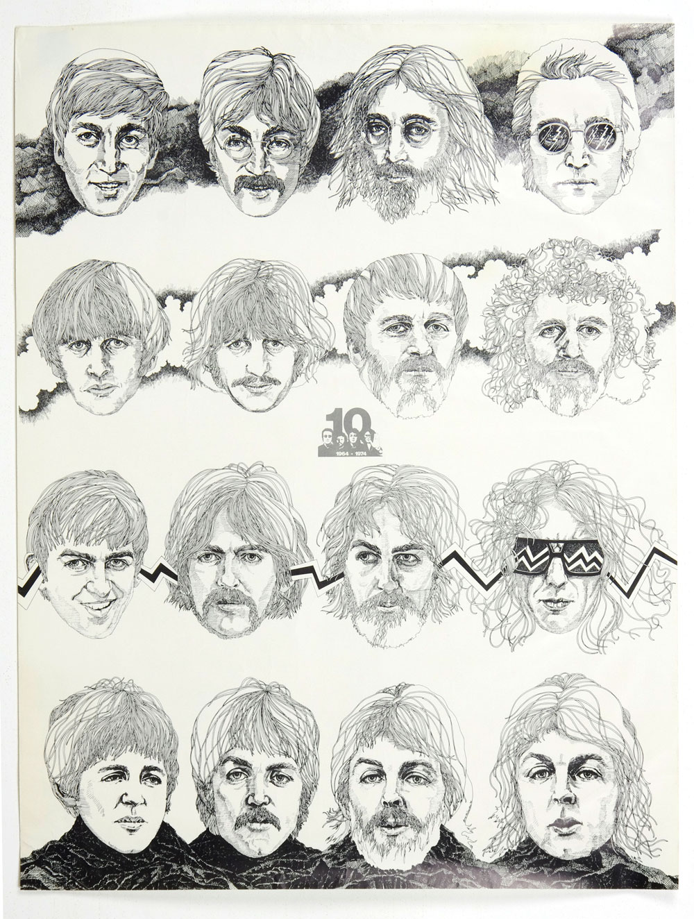 The Beatles Poster 1964  - 1974 Anniversary Promotion Capitol Records
