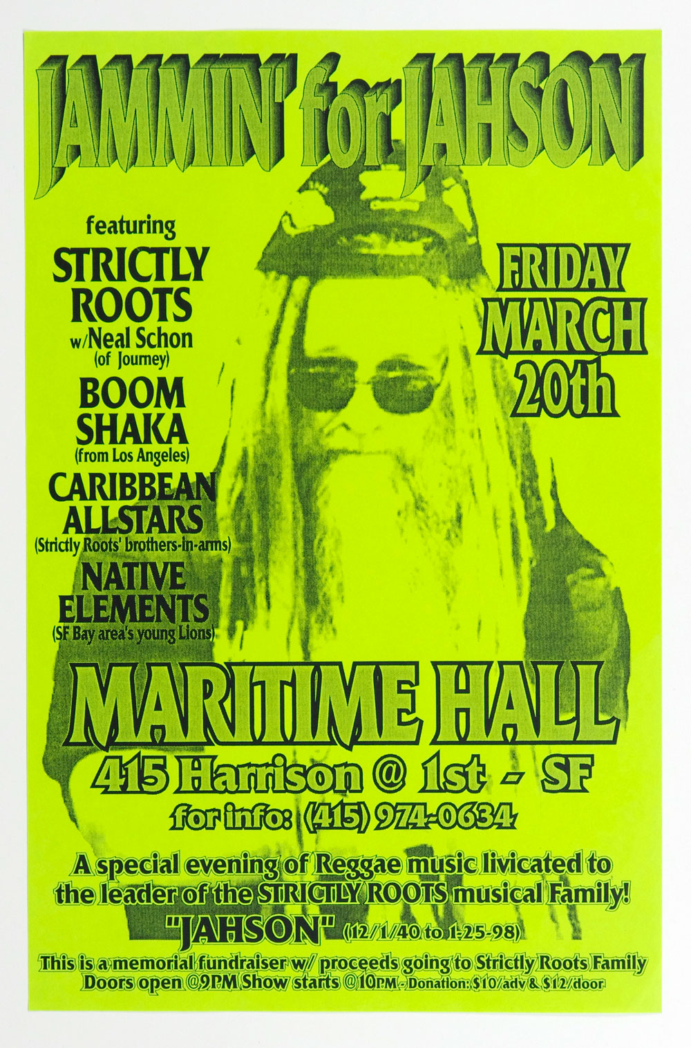 Strictly Roots Poster Jamin for Jahson Maritime Hall 1998 Mar 20 