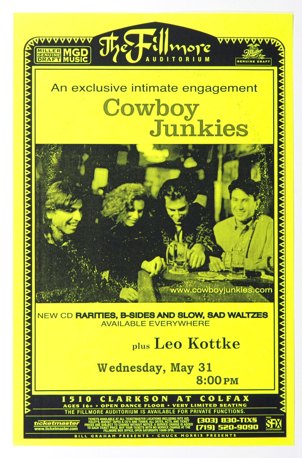 Cowboy Junkies Poster w/ Leo Kottke 1999 May 31 The Fillmore  