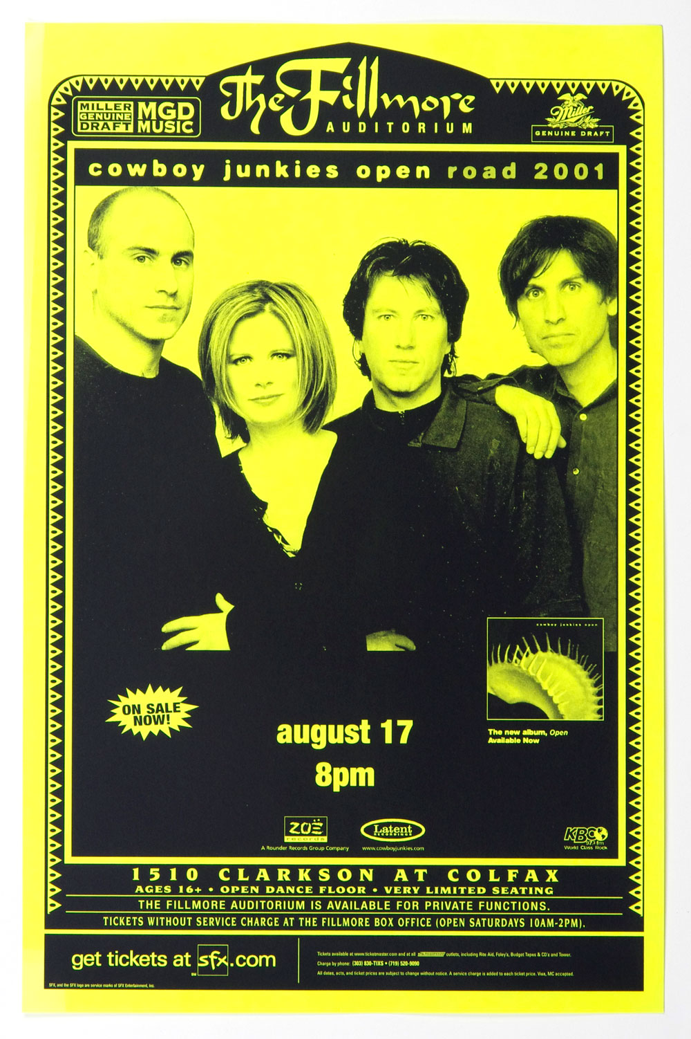 Cowboy Junkies Poster 2001 Aug 17 The Fillmore Denver  