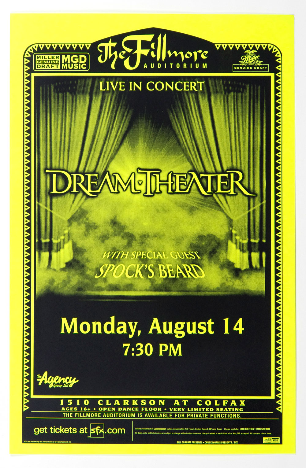 Dream Theater Poster 2000 Aug 14 The Fillmore Denver  