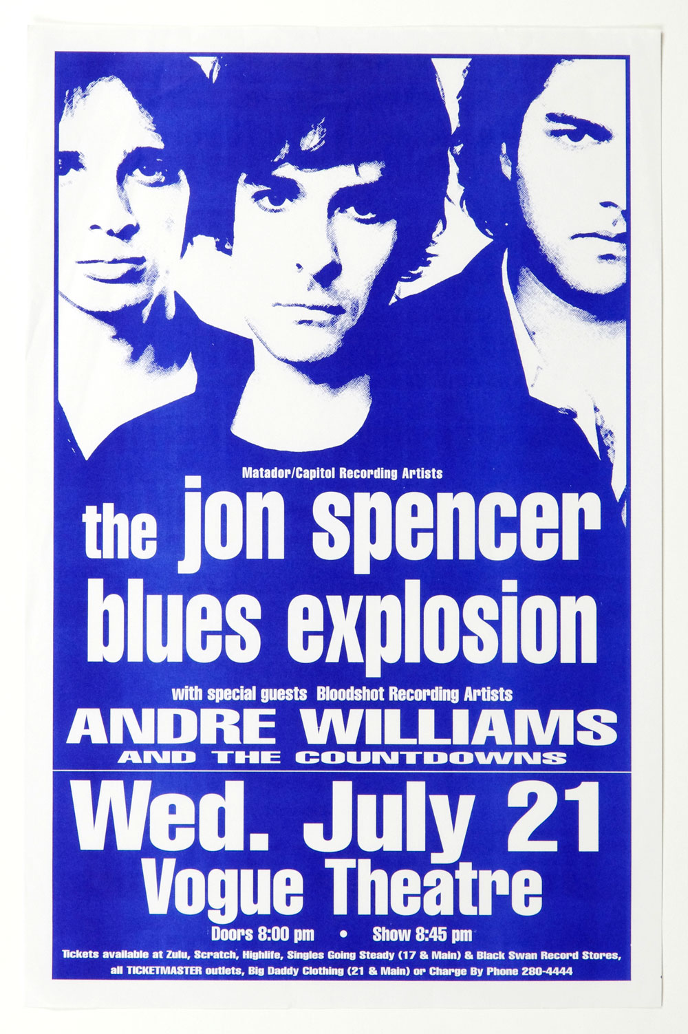 Jon Spencer Blues Explosion Poster 2001 July 21 Vogue Theatre Vancouver